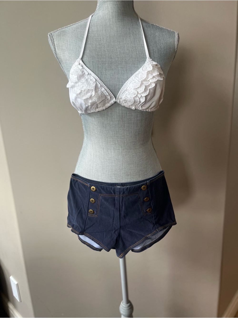 Robin Piccone Navy and White Swimwear Set Label Detail